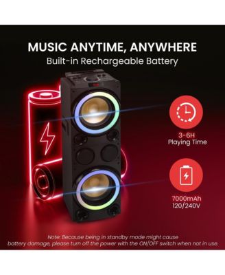 10" Portable Bluetooth PA Karaoke Speaker System with LED Lights, USB/SD/Remote Control & Rechargeable Battery