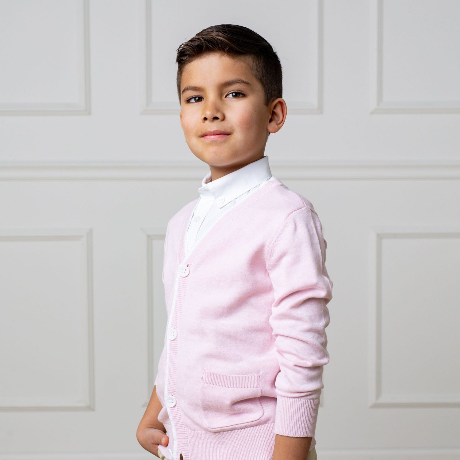 Hope and Henry Boys' Organic Long Sleeve Tipped Cardigan Sweater, Kids
