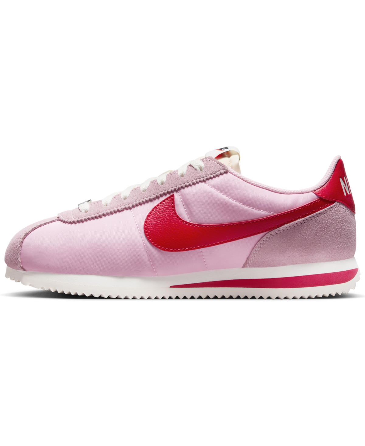 Nike Women's Cortez Textile Casual Sneakers From Finish Line In Soft Pink,fire Red