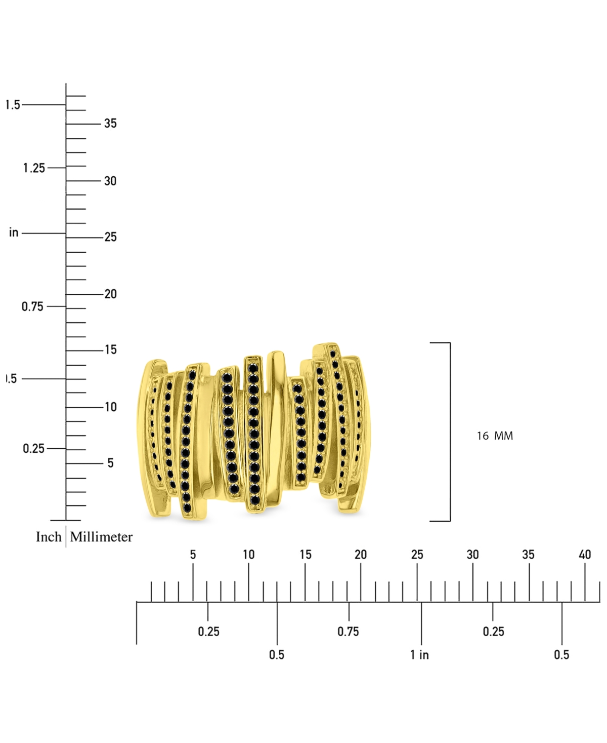 Macy's Black Cubic Zirconia Multi Row Ring In 14k Gold Over Sterling Silver In Gold