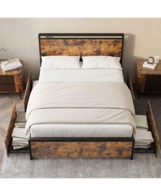 Full Bed Frame with 4 Storage Drawers and Headboard