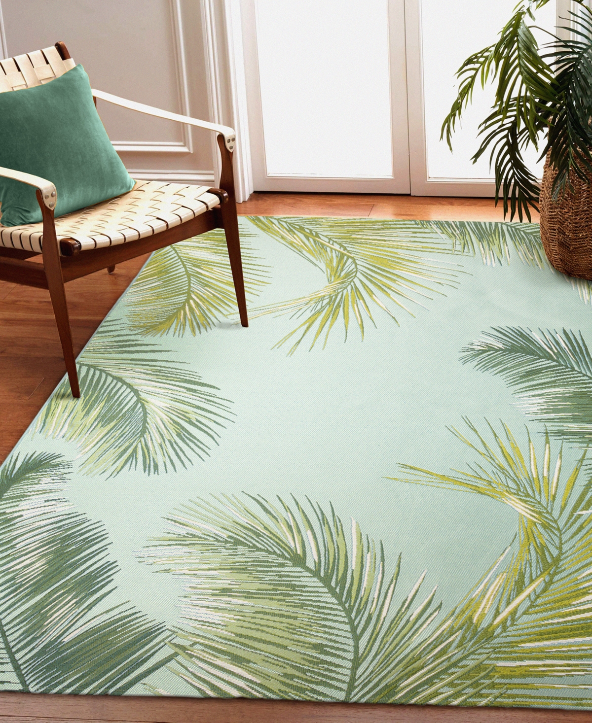 Liora Manne Marina Palm Border 4'10"x7'6" Area Rug In Aqua