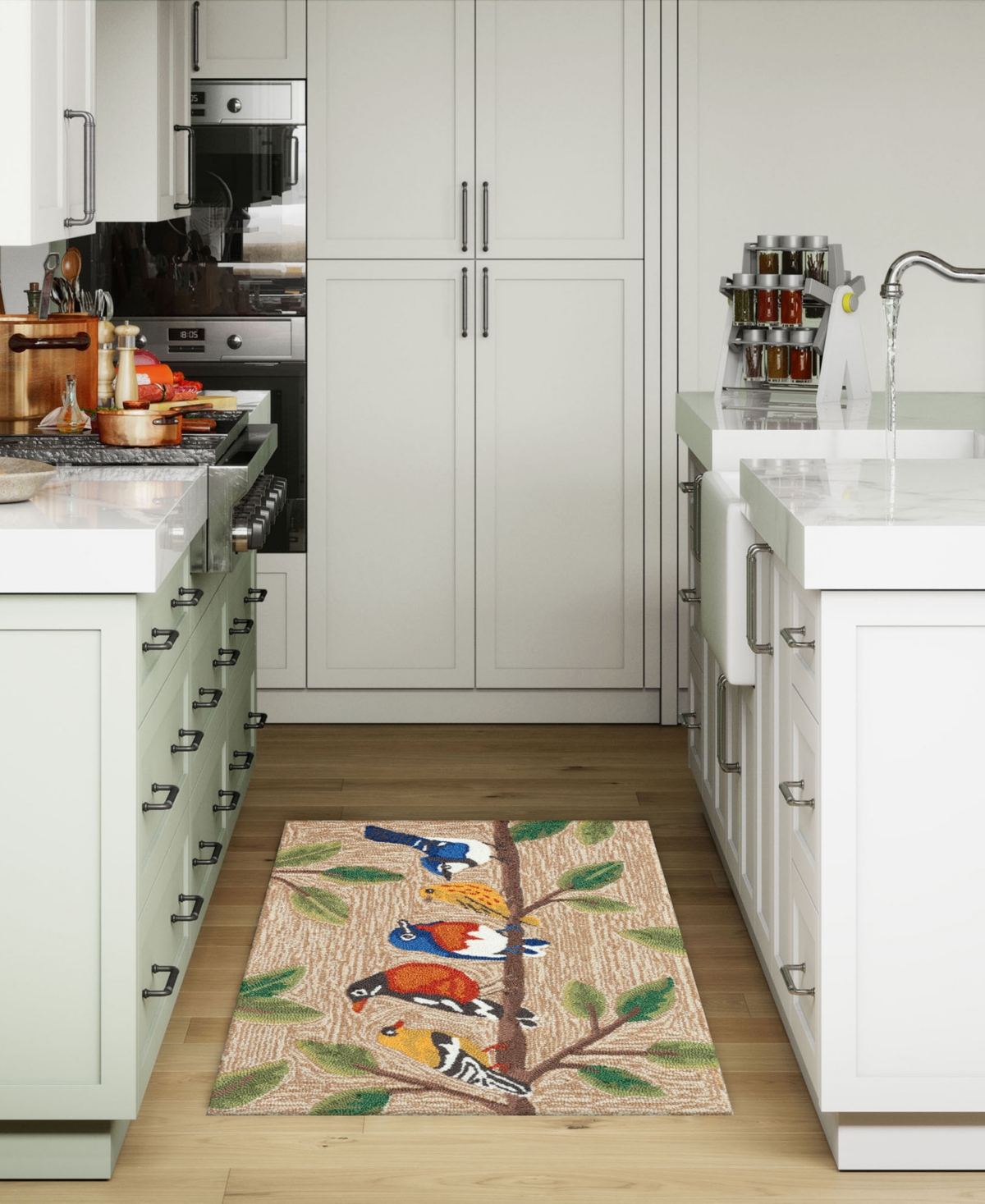 Liora Manne Frontporch Birds On A Branch 1'8"x2'6" Area Rug In Tan