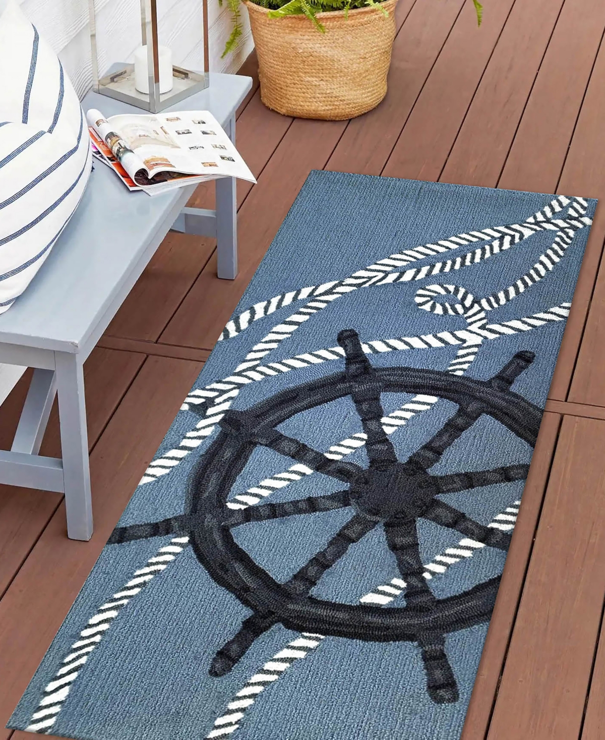 Liora Manne Frontporch Captain's Wheel Runner Area Rug, 2' X 5' In Mist