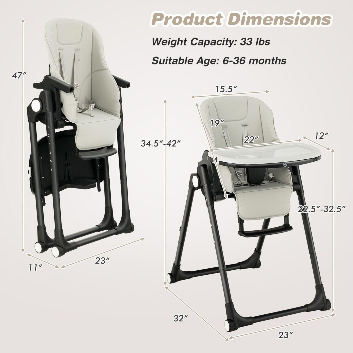 4-in-1 Baby High Chair with 6 Heights and Foldable Frame