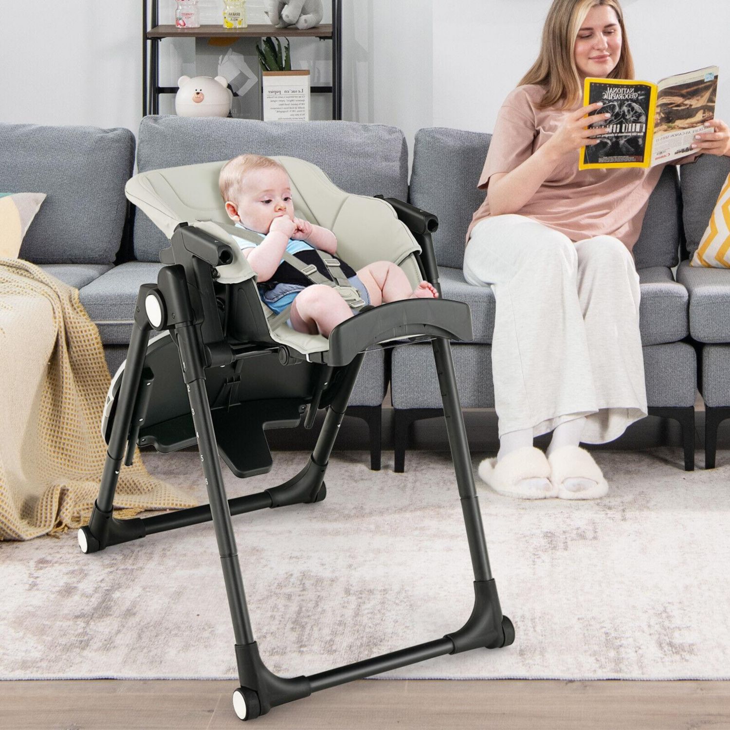 4-in-1 Baby High Chair with 6 Heights and Foldable Frame
