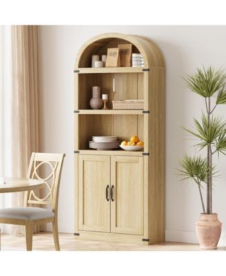 Bookcase with Doors Arched Bookshelf 71.65in Tall Bookcase Farmhouse Cabinet