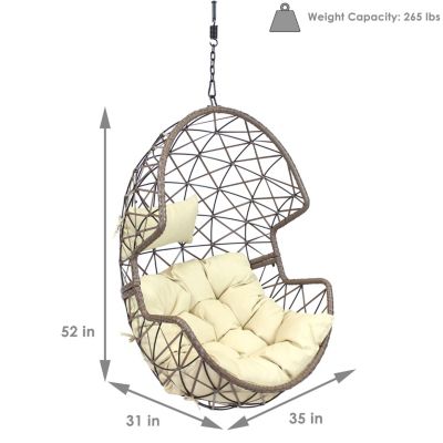 Lorelei Hanging Egg Chair - Outdoor Patio Lounge Seat - Boho Style Furniture - Resin Wicker Basket Design - Includes Beige Cushion - Furniture for Porch, Deck, Balcony and Garden