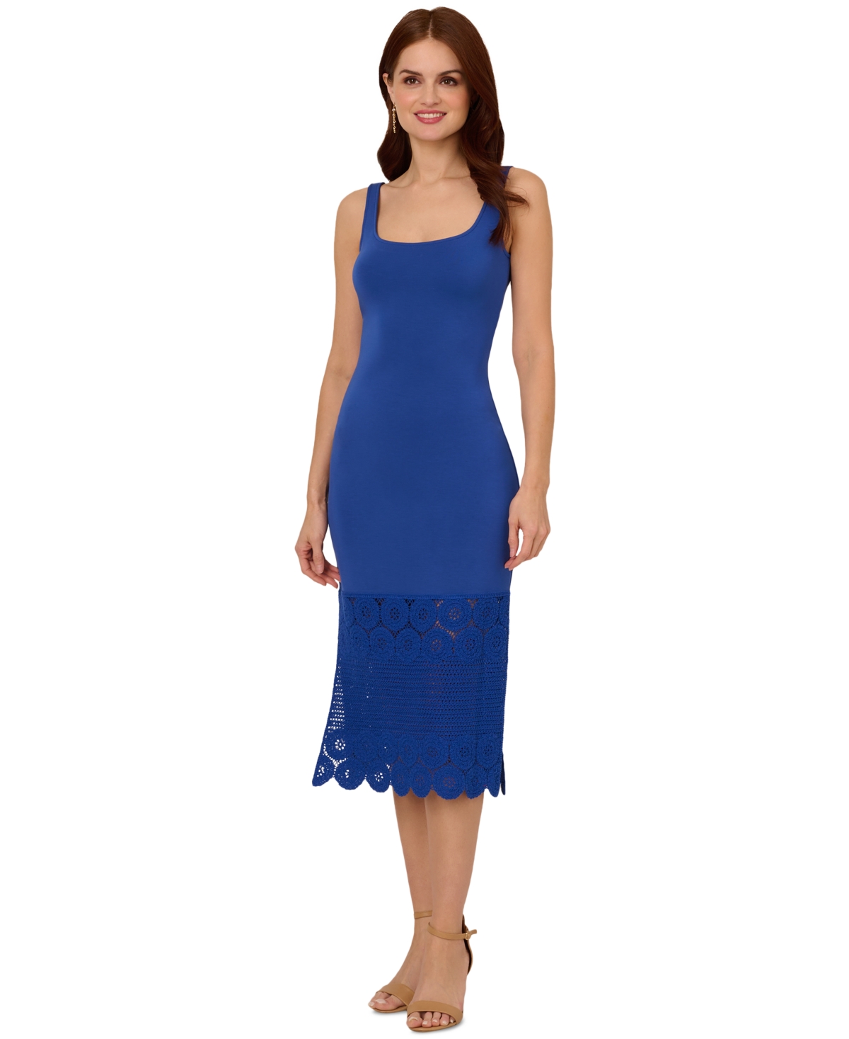 Adrianna By Adrianna Papell Women's Crochet Midi Sheath Dress In Blue