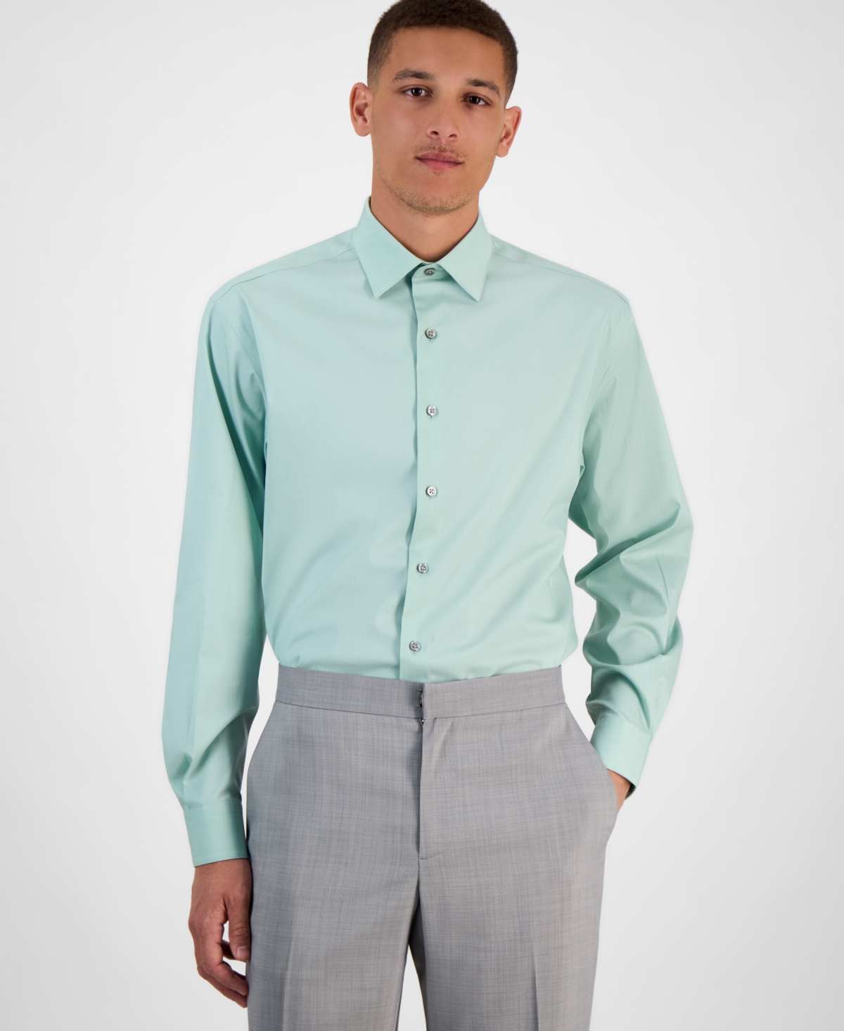 Alfani Men's Regular-fit Temperature Regulating Solid Dress Shirt, Created For Macy's In Tranquil Sage