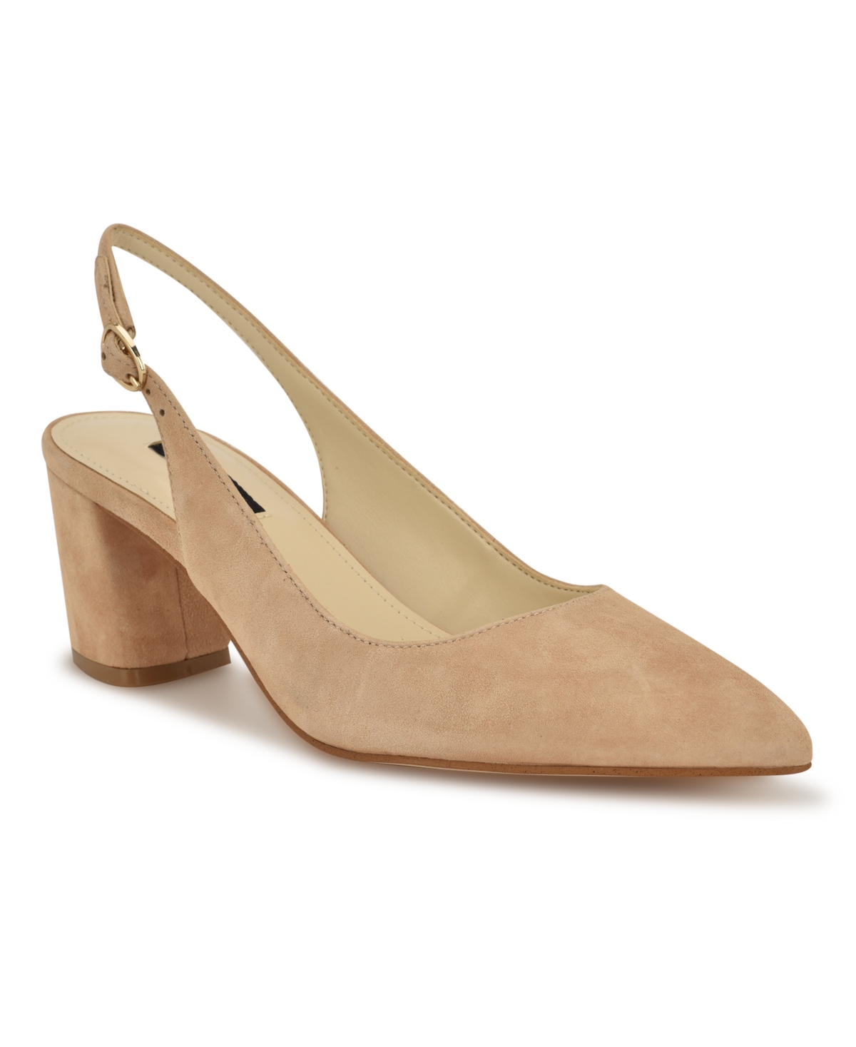 Nine West Women's Kamsee Block Heel Slingback Pumps In Light Natural Suede