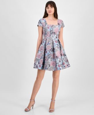 Tahari ASL - Women's Floral-Brocade Square-Neck Fit & Flare Dress