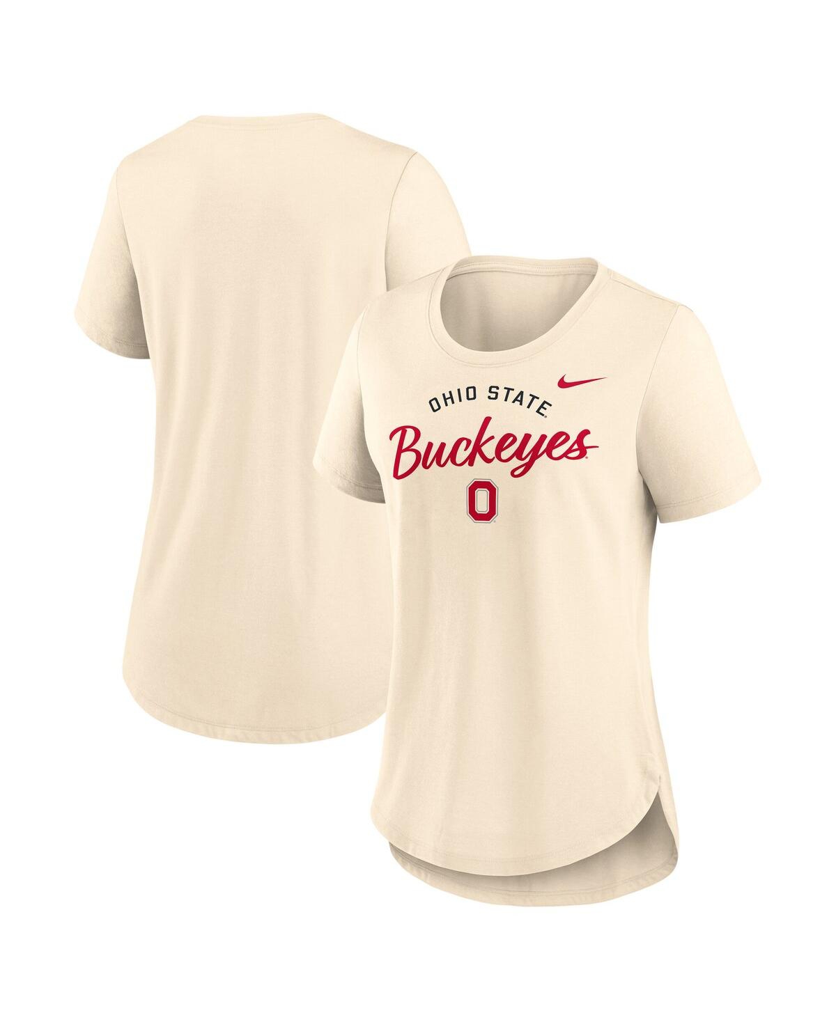 Nike Women's Cream Ohio State Buckeyes Script Logo Tri-blend T-shirt In Cream