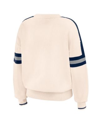 Women's Cream New York Yankees Stripe Pullover Sweater