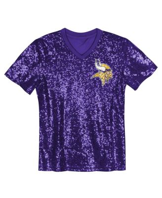Big Girls Justin Jefferson Purple Minnesota Vikings Sequin V-Neck Fashion Jersey
