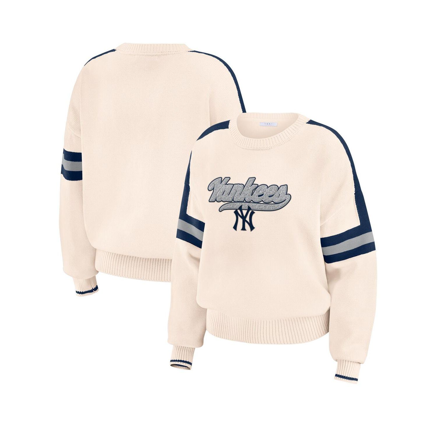 Women's Cream New York Yankees Stripe Pullover Sweater