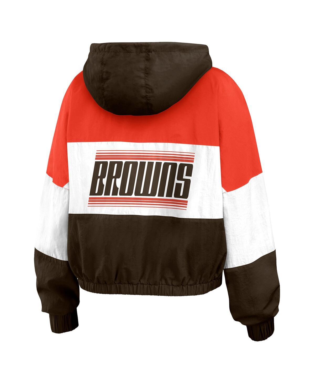 Wear By Erin Andrews Women's Brown/orange Cleveland Browns Color Block Full-zip Windbreaker Jacket In Brown,orange