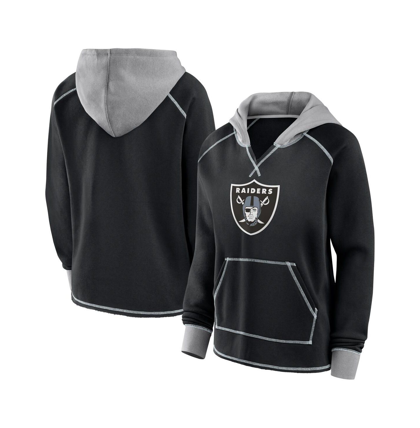 Женское худи Logo Athletic Black Las Vegas Raiders Boom Fleece Pullover V-Neck — фото 1