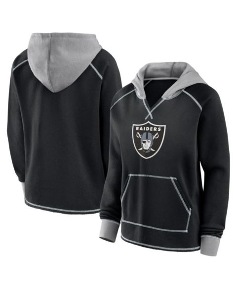 Женское худи Logo Athletic Black Las Vegas Raiders Boom Fleece Pullover V-Neck