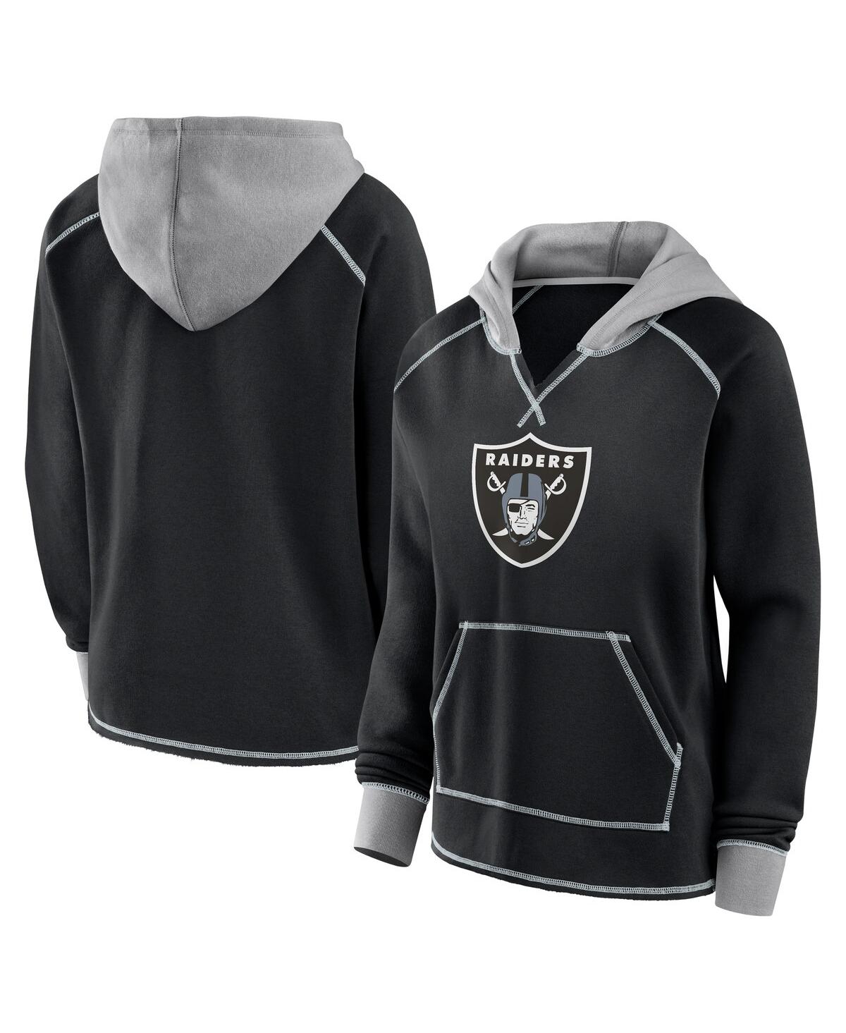 Women's Black Las Vegas Raiders Boom Fleece Pullover V-Neck Hoodie - Black