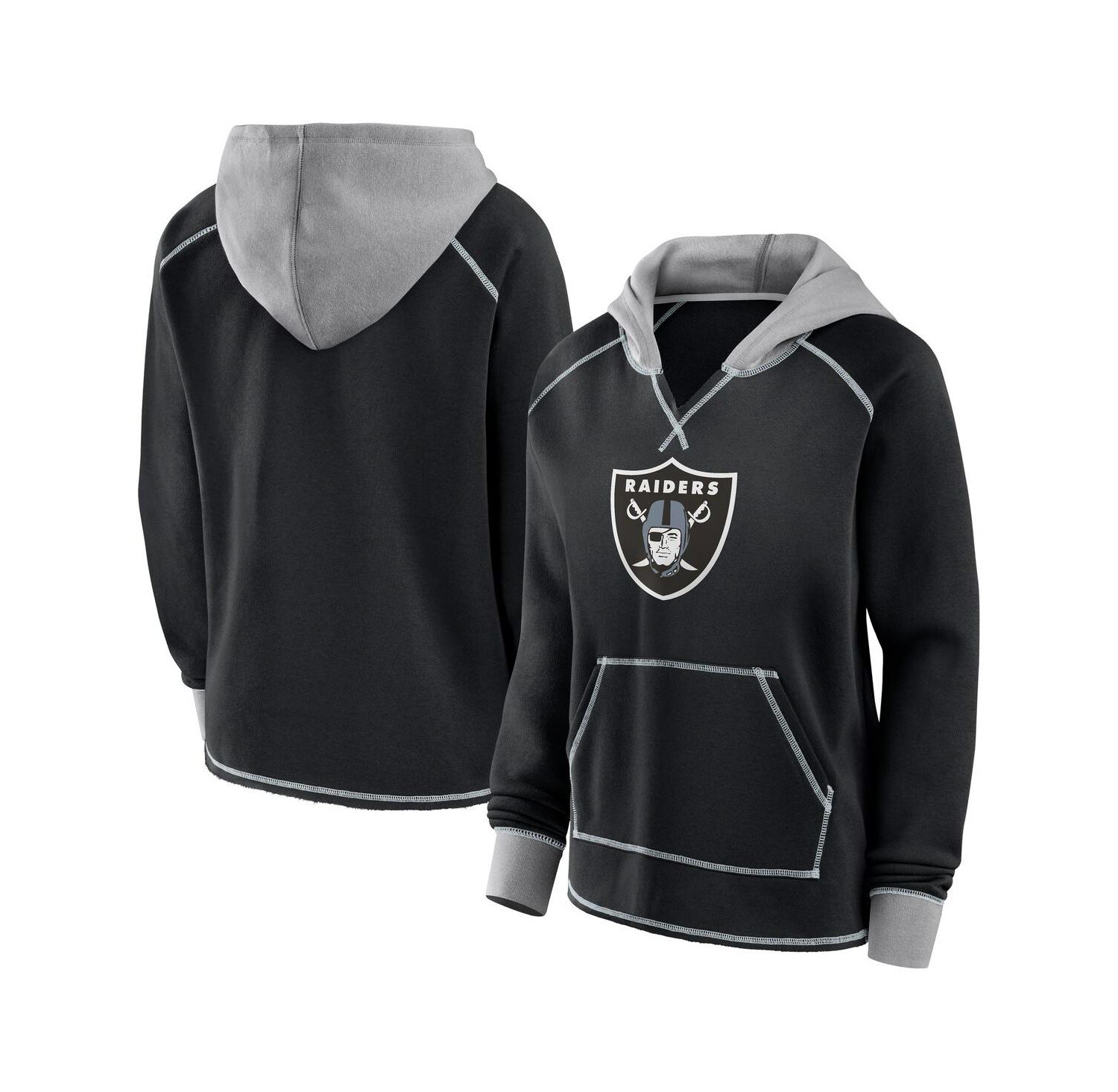 Women's Black Las Vegas Raiders Boom Fleece Pullover V-Neck Hoodie