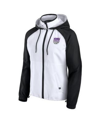 Women's White/Black Sacramento Kings Anorak Raglan Full-Zip Hoodie Jacket