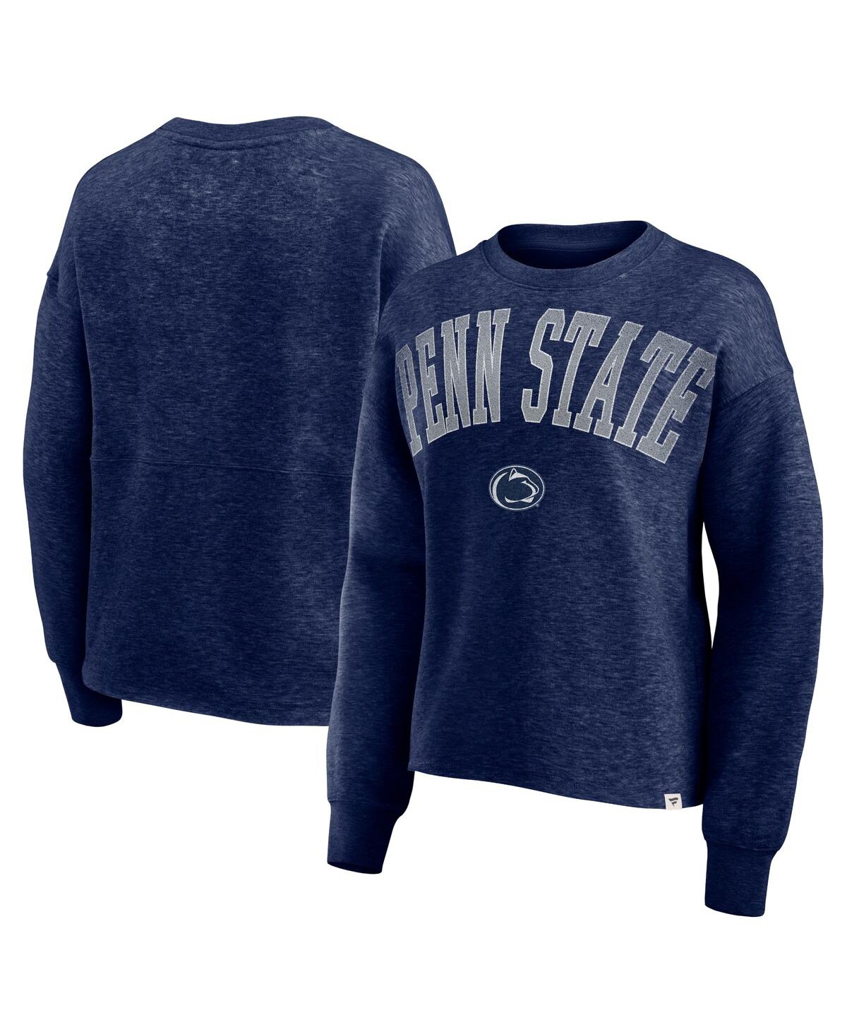 FANATICS WOMEN'S HEATHER NAVY PENN STATE NITTANY LIONS HERITAGE OVERSIZED TRADITION FLEECE SWEATSHIRT 
