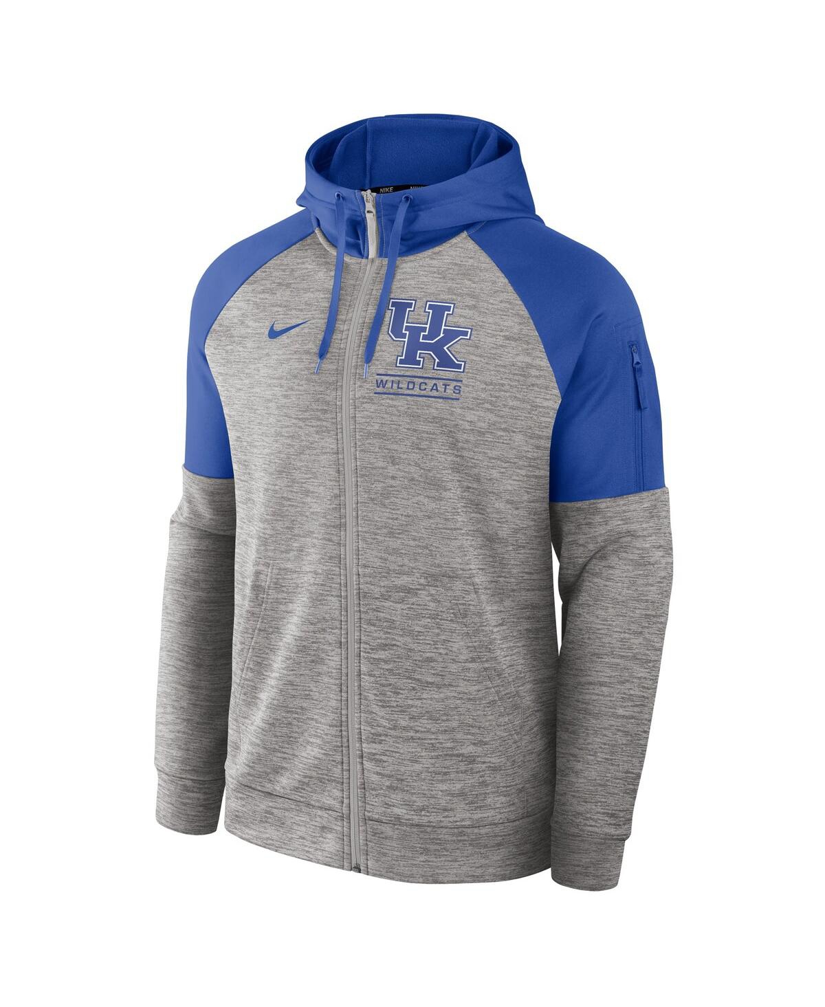 NIKE MEN'S HEATHER GRAY KENTUCKY WILDCATS FITNESS RAGLANÂ PERFORMANCE FULL-ZIP HOODIE