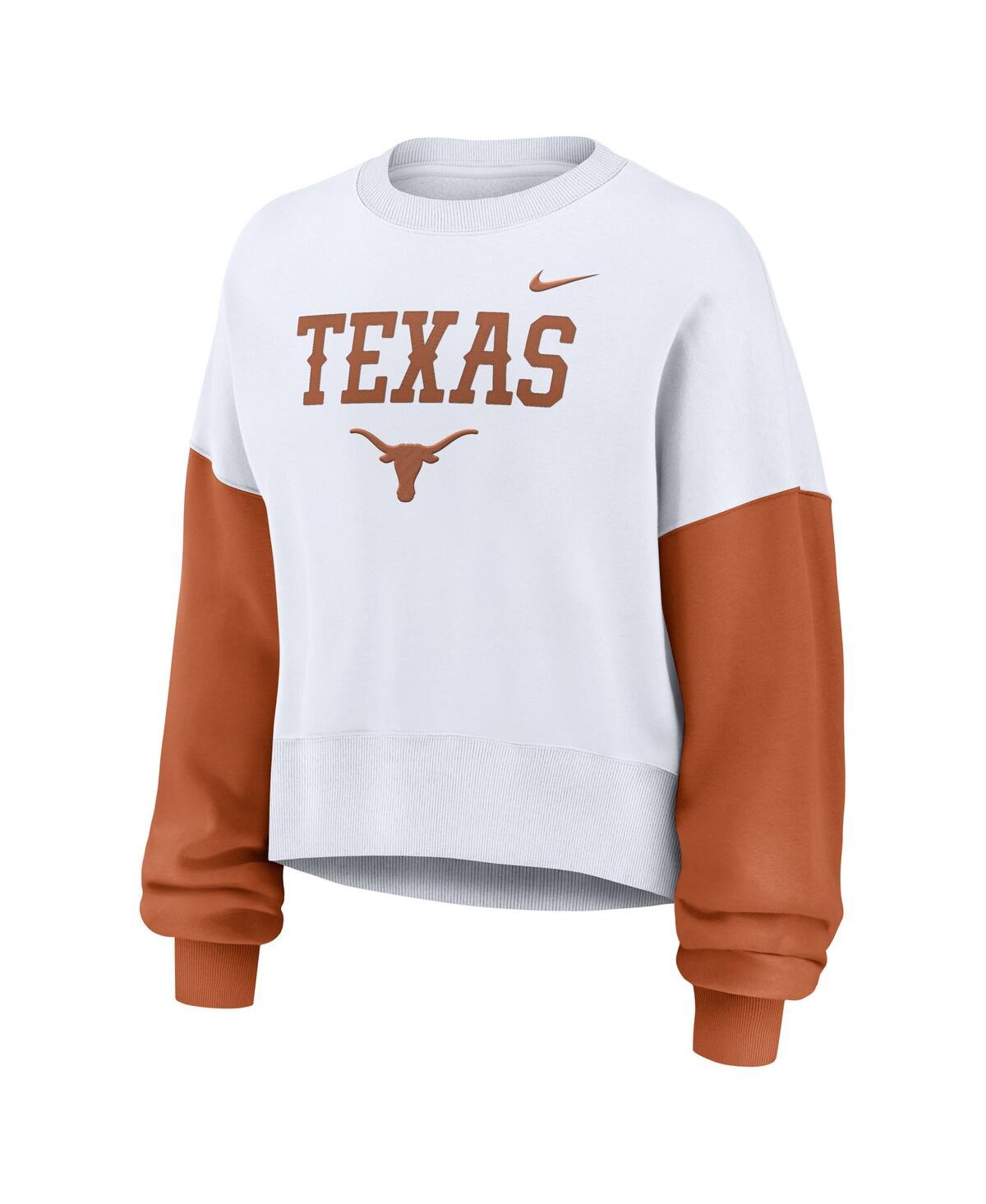 Nike Women's White Texas Longhorns Color-block Oversized Cropped Pullover Sweatshirt In White