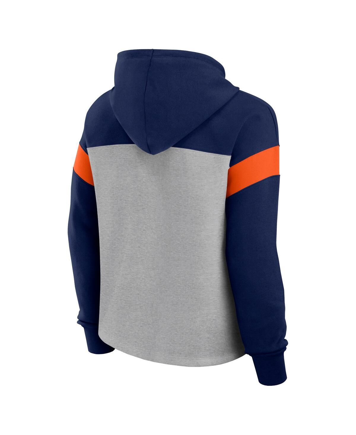 Fanatics Women's Heather Gray/navy Denver Broncos Bold Play Call Pullover Hoodie In Heather Gray,navy