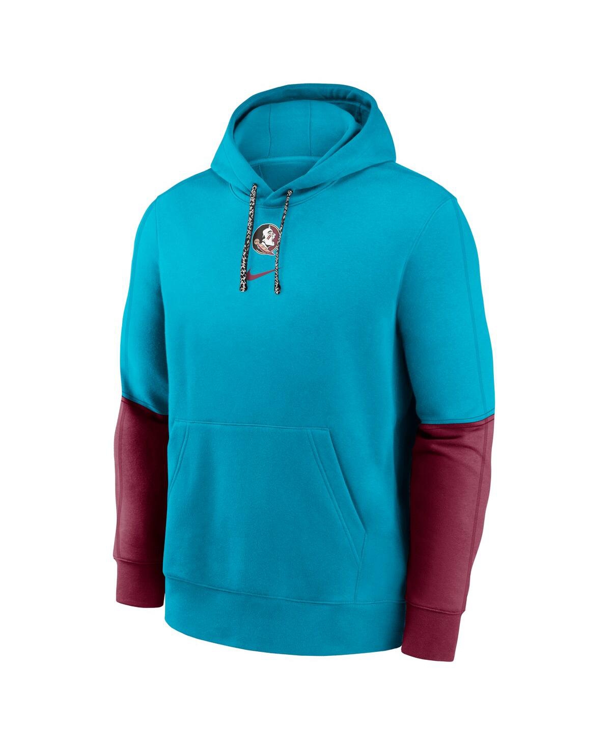 NIKE MEN'S TURQUOISE/GARNET FLORIDA STATE SEMINOLES 2024 SIDELINE CLUB FLEECE PULLOVER HOODIE