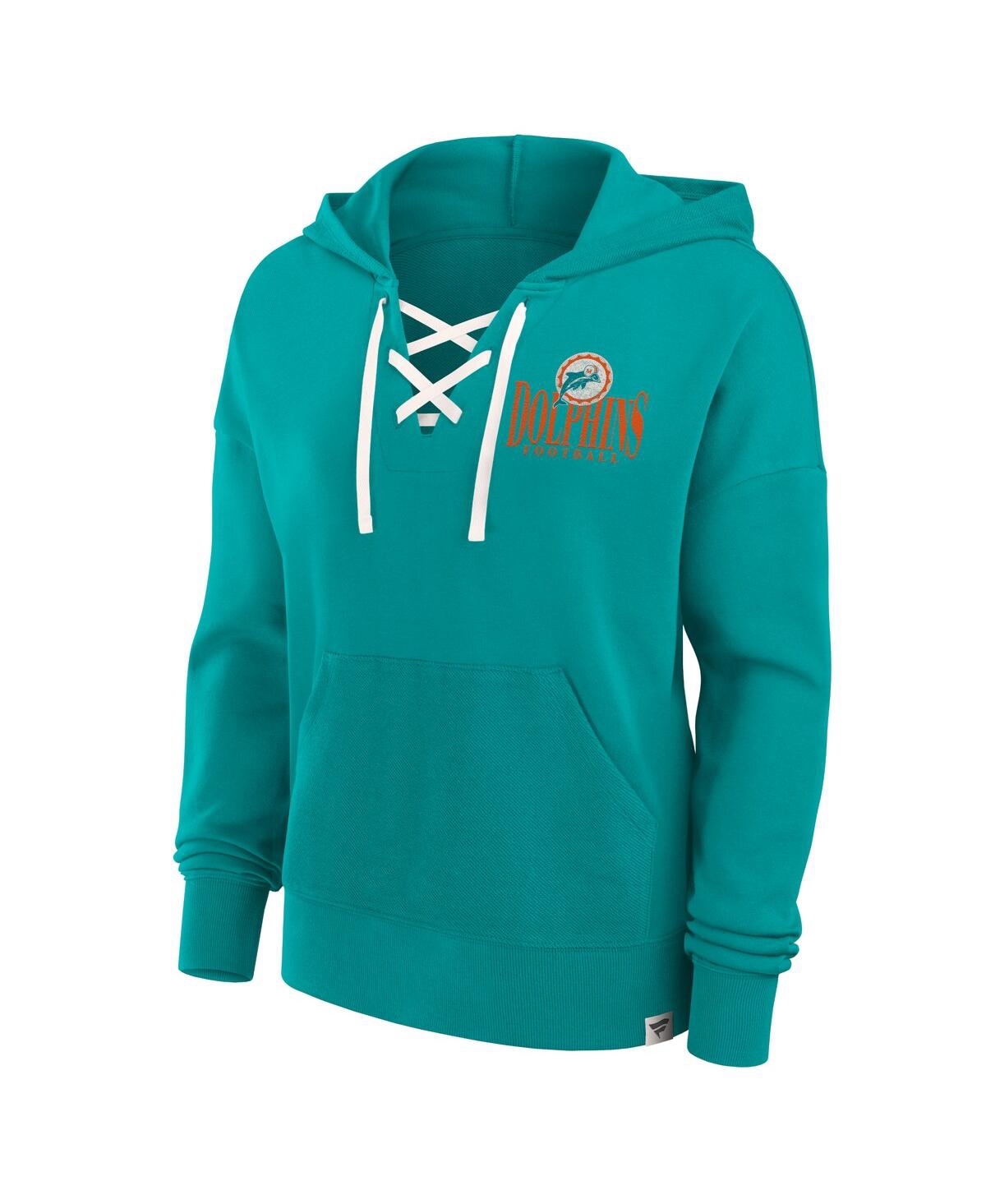 Fanatics Women's Aqua Miami Dolphins Blitz Left Lace-up Pullover Hoodie In Aqua