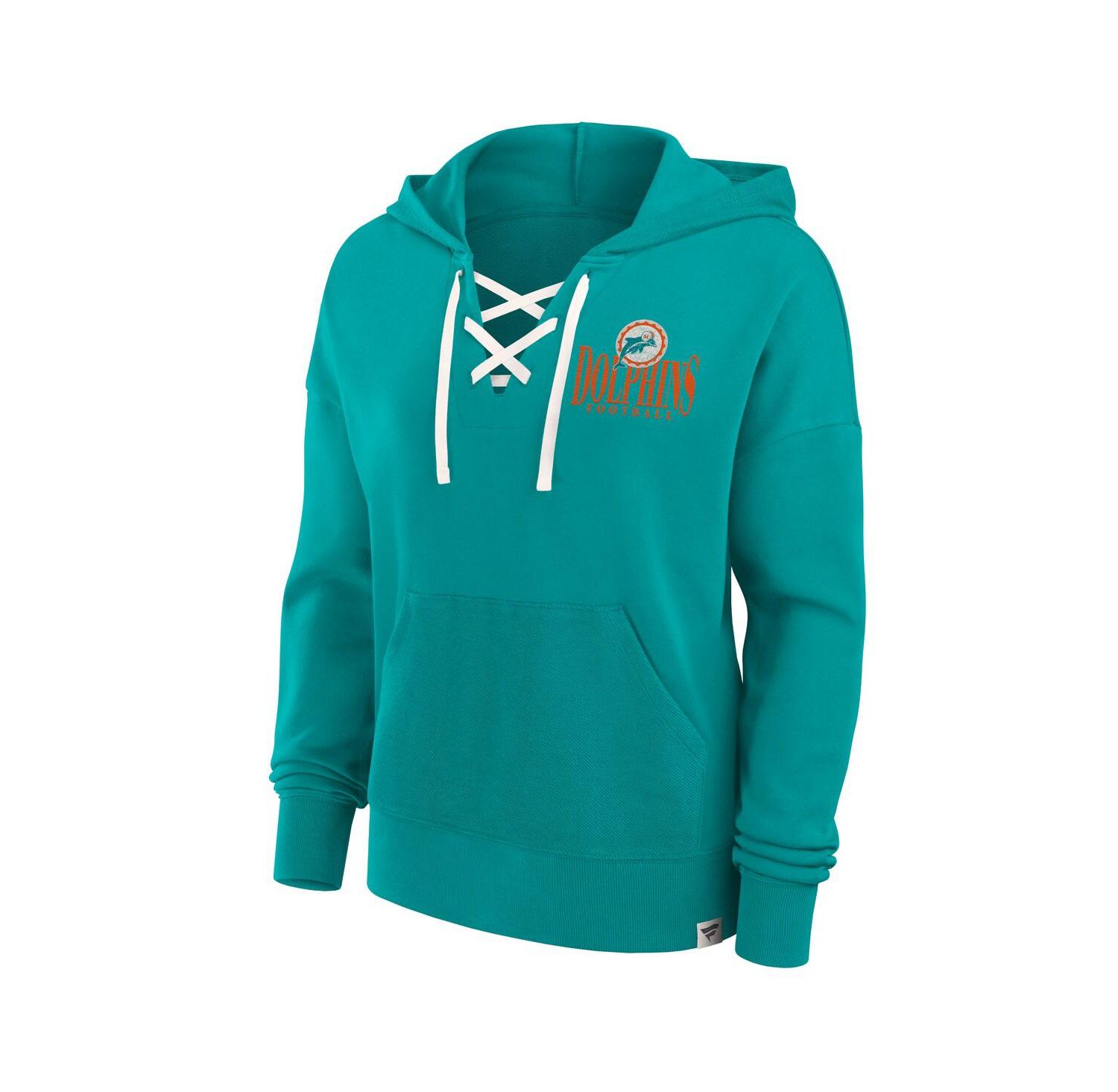 Women's Aqua Miami Dolphins Blitz Left Lace-Up Pullover Hoodie