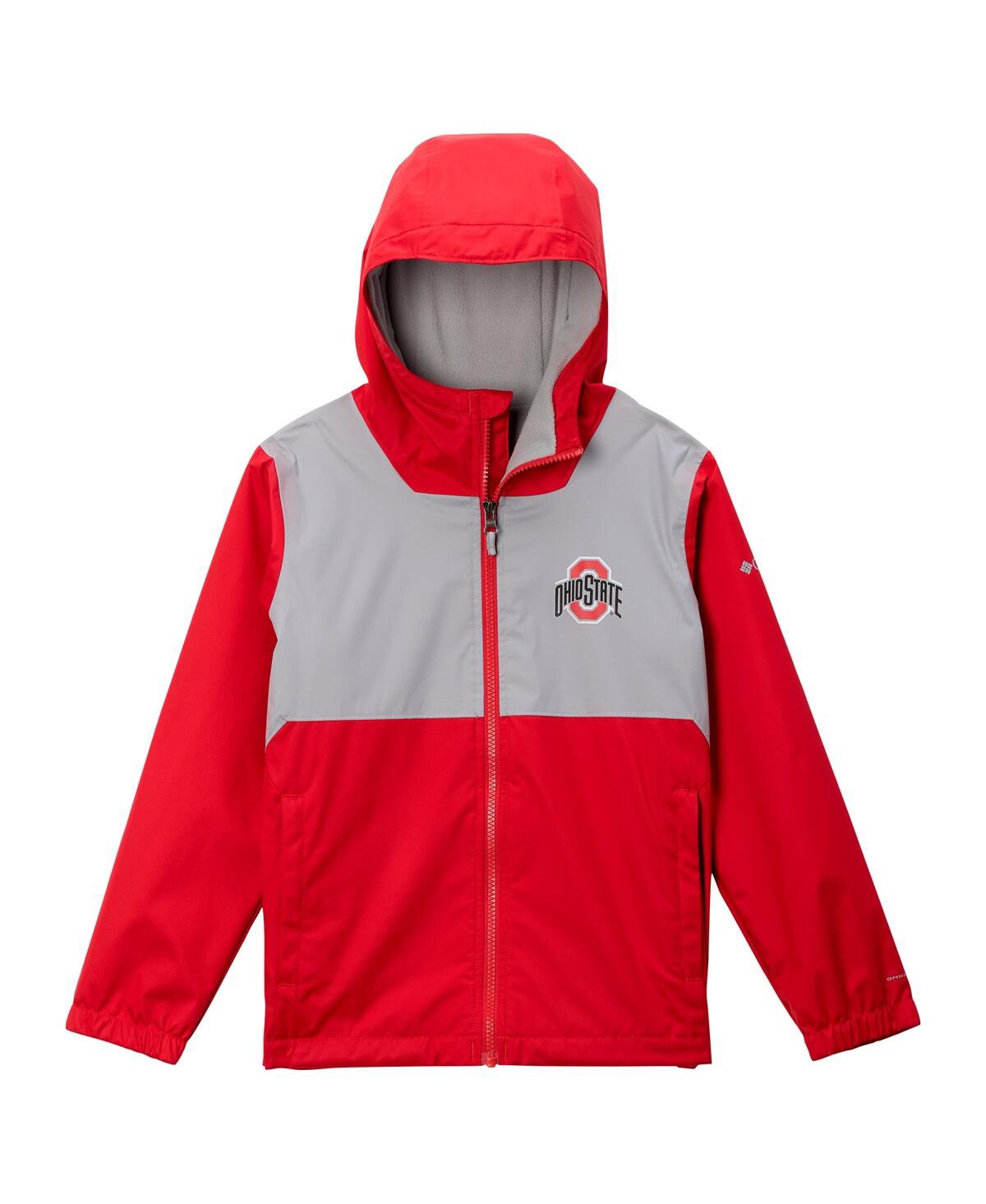 Columbia Big Boys And Girls Scarlet Ohio State Buckeyes Rainy Fields Lined Omni-tech Full-zip Hoodie Jacket In Scarlet