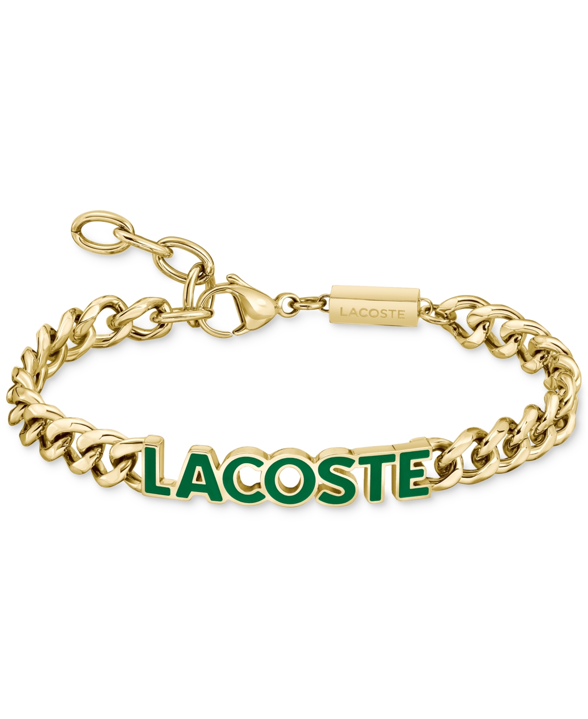 Lacoste Gold-tone Green Logo Script Chain Bracelet In Gold