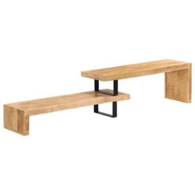 TV Stand Natural Mango Wood Solid Mango Wood, Wrought Iron Medium