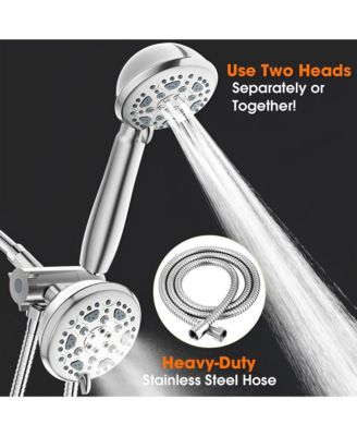 6-Spray Setting High Pressure Dual Rain Shower Head with Handheld Valve and 59&amp;#x22; Flexible Hose (Brushed Nickel)