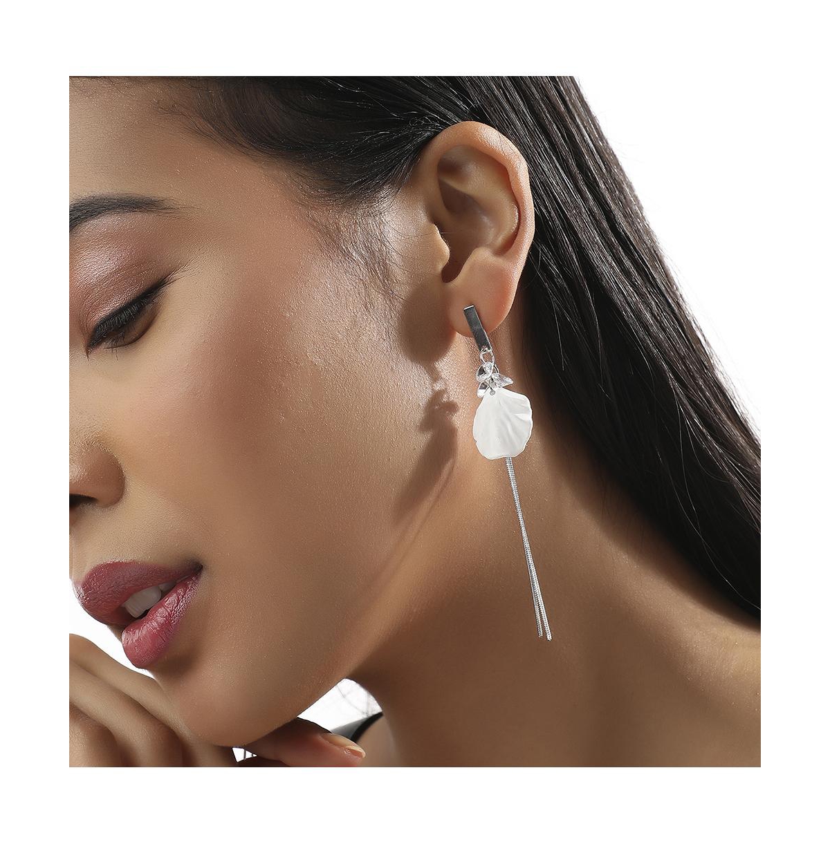 Sohi Petal Chain Drop Earrings In White