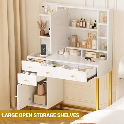 1 PC solid wood Makeup with Led Lighted Mirror & Power Outlet  Vanity