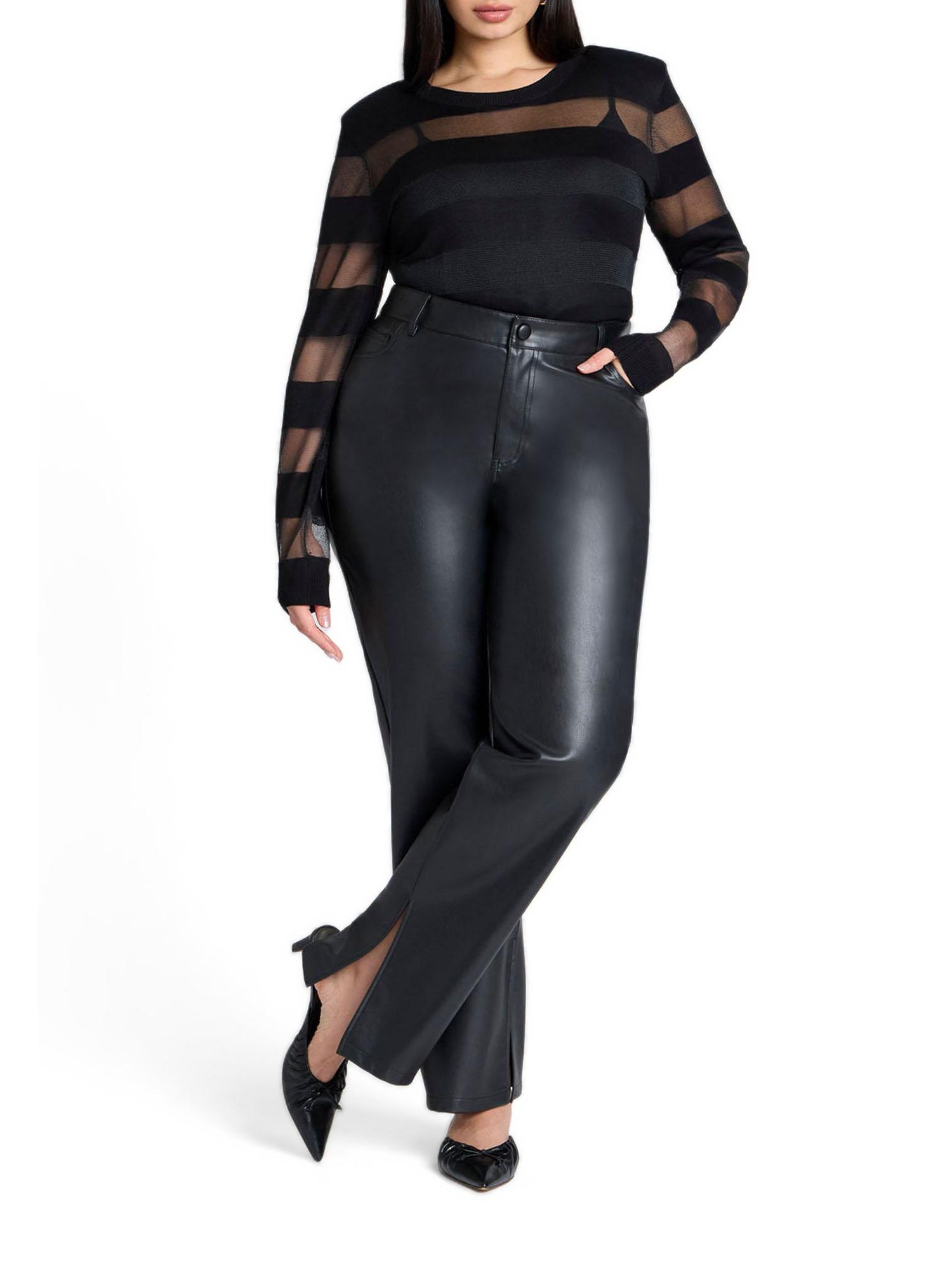 Women's Sheer Stripe Sweater With Shoulder Pad