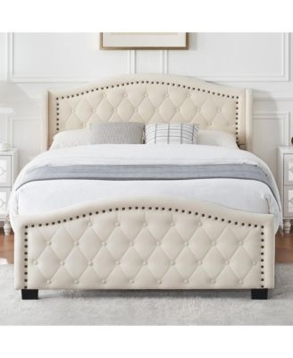 Queen Size Upholstered Platform Bed Frame with Tall Headboard 47.2"