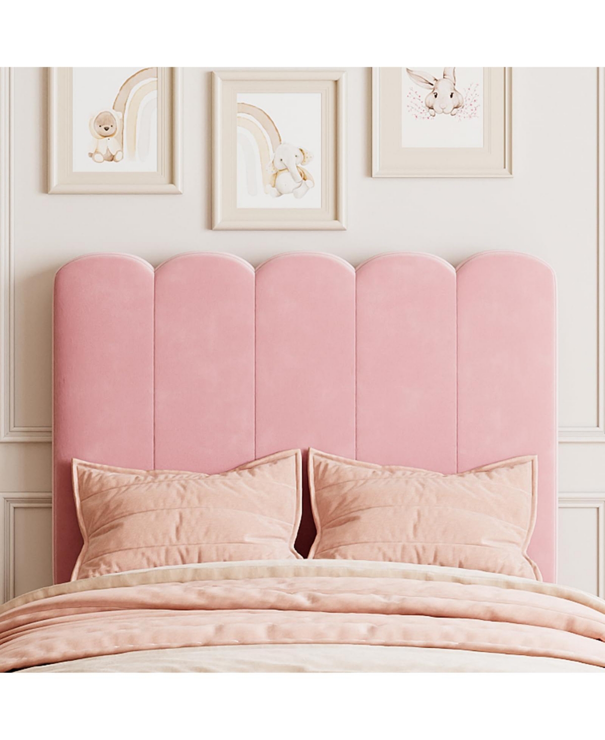 gaomon Twin Bed Frame with Under-Bed Drawer, Pink Velvet Upholstered Platform Bed