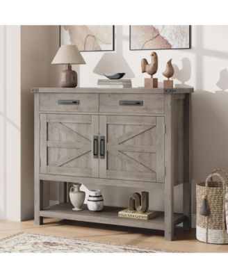 Farmhouse Wood Console Table with Cabinet, Drawers, and Storage – Entryway, Coffee Bar, Sideboard