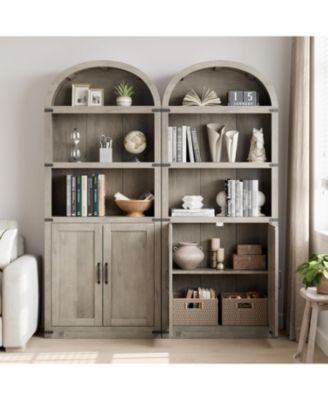 Bookcase with Doors Arched Bookshelf 71.65in Tall Bookcase Farmhouse Cabinet