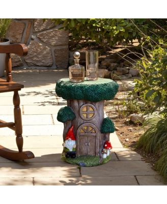 Outdoor Fairy House Side Table, 17'' Tree House Statue Concrete Accent End Table for Outdoor and Indoor, Plant Stand for Garden, Balcony
