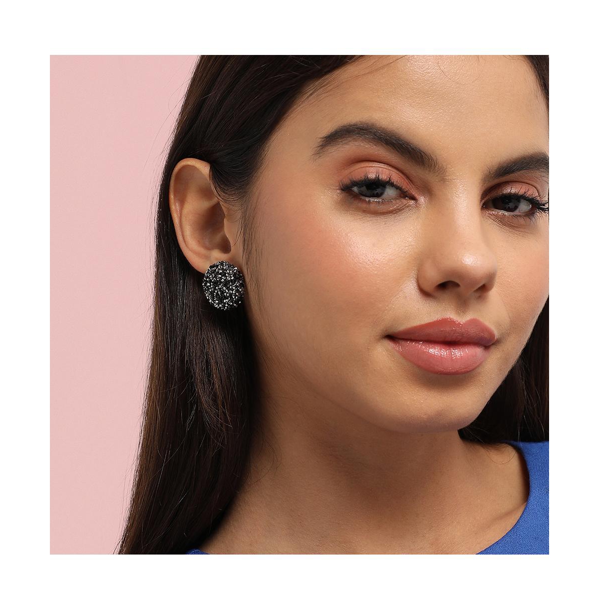 Sohi Embellished Cluster Circular Stud Earrings In Black