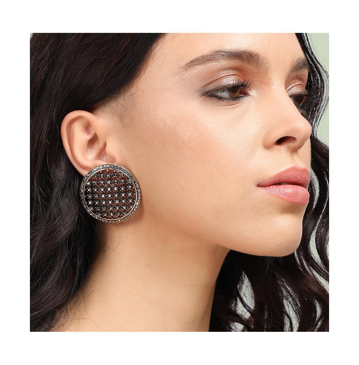 Sohi Maxi Intricate Circular Stud Earrings In Silver