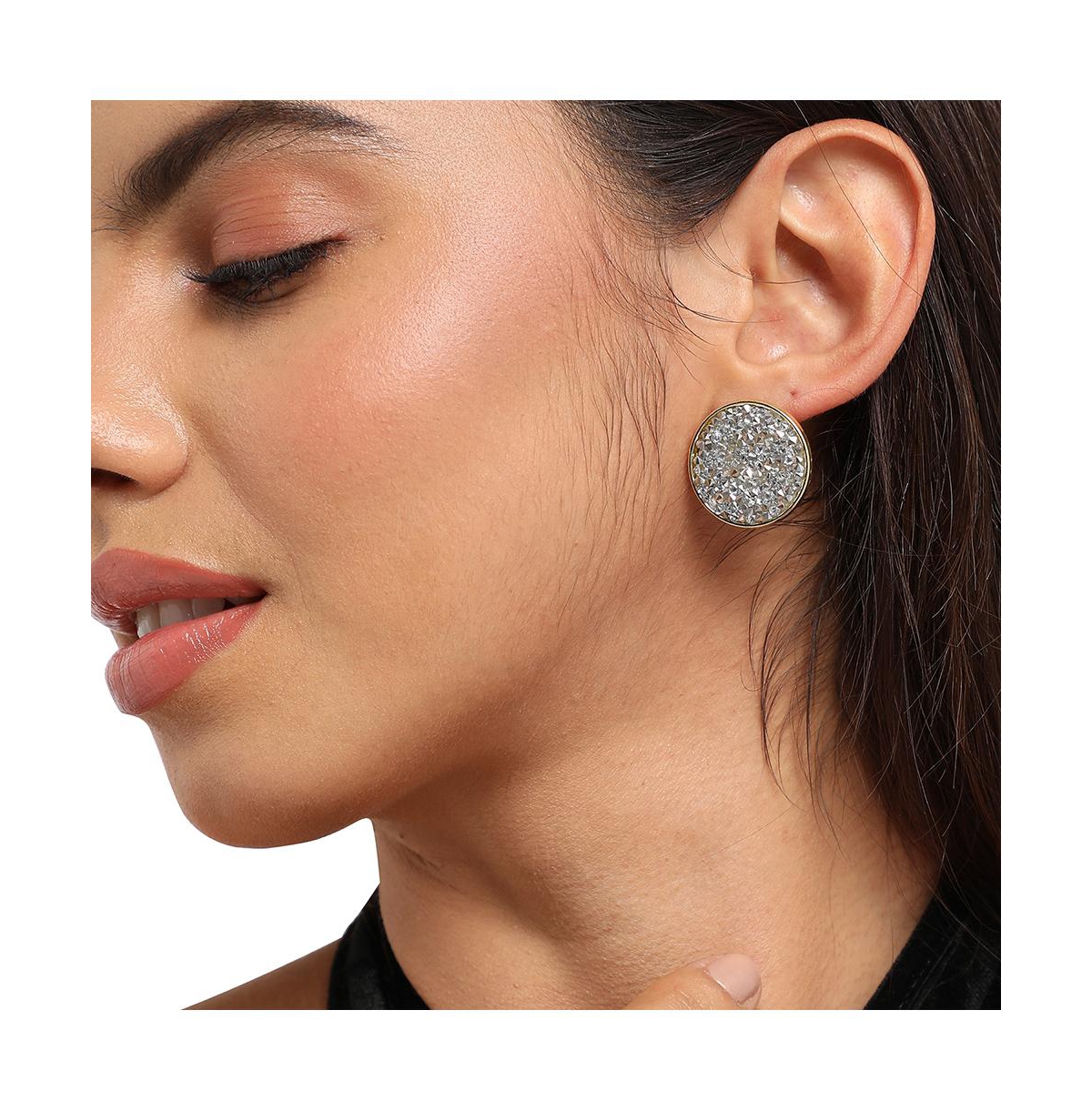 Sohi Embellished Cluster Circular Stud Earrings In Silver