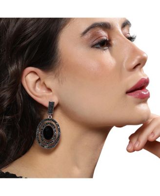 Embellished Lined Oval Drop Earrings