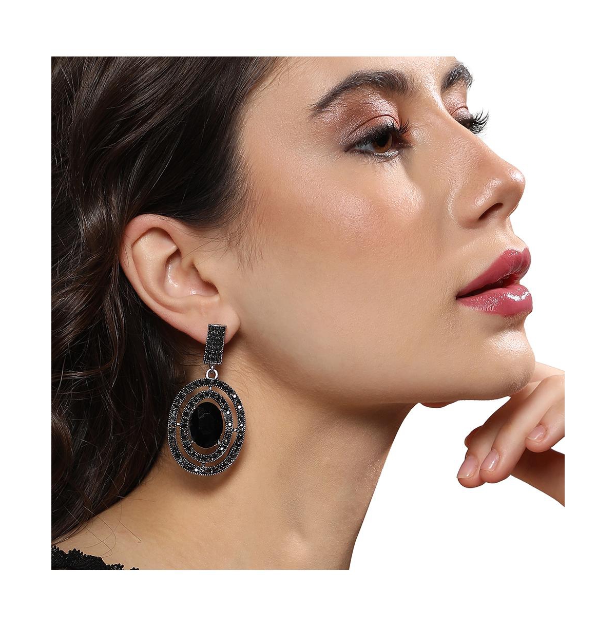Shop Sohi Embellished Lined Oval Drop Earrings In Black